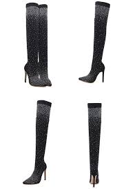 Eilyken Fashion Runway Crystal Stretch Fabric Sock Boots