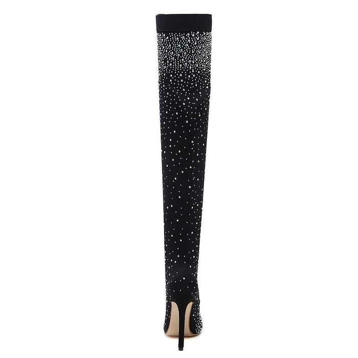 Eilyken Fashion Runway Crystal Stretch Fabric Sock Boots