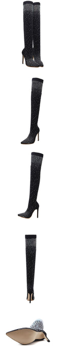 Eilyken Fashion Runway Crystal Stretch Fabric Sock Boots